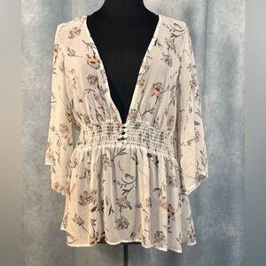 Torrid deep V-neck sheer white floral babydoll blouse plus size 3